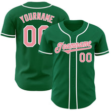 Load image into Gallery viewer, Custom Kelly Green Medium Pink-White Authentic Baseball Jersey
