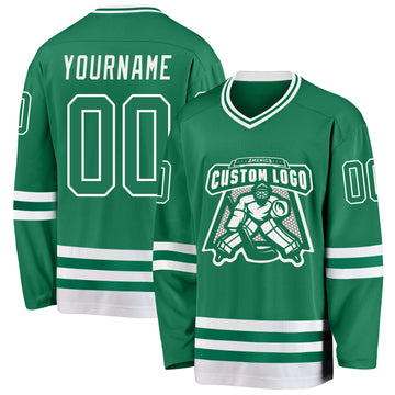 Custom Kelly Green White Hockey Jersey