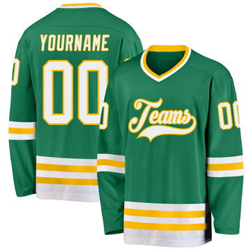 Custom Kelly Green White-Gold Hockey Jersey