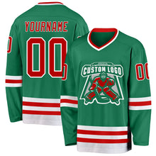 Load image into Gallery viewer, Custom Kelly Green Red-White Hockey Jersey
