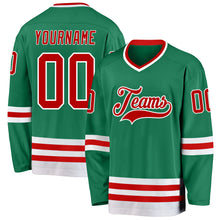 Load image into Gallery viewer, Custom Kelly Green Red-White Hockey Jersey
