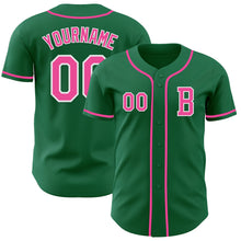 Load image into Gallery viewer, Custom Kelly Green Pink-White Authentic Baseball Jersey
