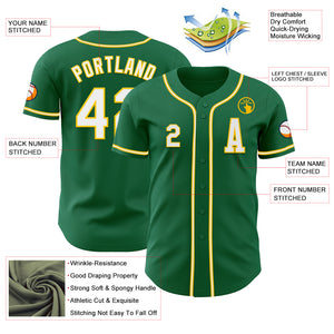 Custom Kelly Green White-Yellow Authentic Baseball Jersey