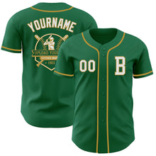 Load image into Gallery viewer, Custom Kelly Green White-Old Gold Authentic Baseball Jersey
