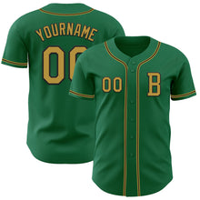 Load image into Gallery viewer, Custom Kelly Green Old Gold-Black Authentic Baseball Jersey
