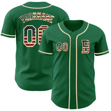 Load image into Gallery viewer, Custom Kelly Green Vintage USA Flag-Cream Authentic Baseball Jersey
