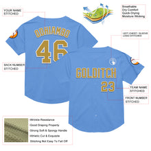 Load image into Gallery viewer, Custom Light Blue Old Gold-White Mesh Authentic Throwback Baseball Jersey
