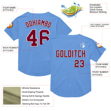 Load image into Gallery viewer, Custom Light Blue Maroon-White Mesh Authentic Throwback Baseball Jersey
