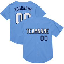 Load image into Gallery viewer, Custom Light Blue White-Navy Mesh Authentic Throwback Baseball Jersey
