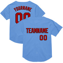 Load image into Gallery viewer, Custom Light Blue Red-Black Mesh Authentic Throwback Baseball Jersey
