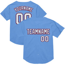 Load image into Gallery viewer, Custom Light Blue Royal-Red Mesh Authentic Throwback Baseball Jersey
