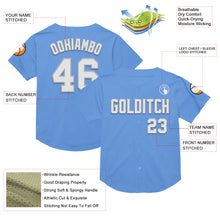 Load image into Gallery viewer, Custom Light Blue White-Gray Mesh Authentic Throwback Baseball Jersey
