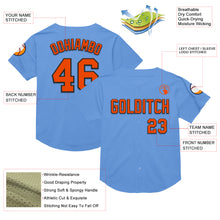 Load image into Gallery viewer, Custom Light Blue Orange-Black Mesh Authentic Throwback Baseball Jersey
