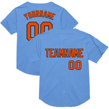 Load image into Gallery viewer, Custom Light Blue Orange-Black Mesh Authentic Throwback Baseball Jersey
