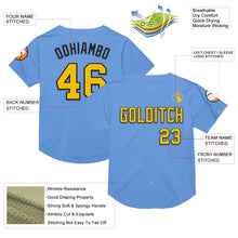 Load image into Gallery viewer, Custom Light Blue Yellow-Black Mesh Authentic Throwback Baseball Jersey
