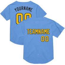 Load image into Gallery viewer, Custom Light Blue Yellow-Black Mesh Authentic Throwback Baseball Jersey
