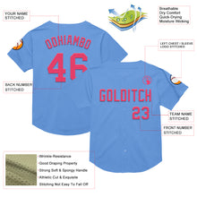 Load image into Gallery viewer, Custom Light Blue Neon Pink Mesh Authentic Throwback Baseball Jersey
