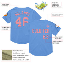 Load image into Gallery viewer, Custom Light Blue Medium Pink Mesh Authentic Throwback Baseball Jersey
