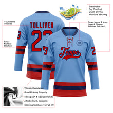 Load image into Gallery viewer, Custom Light Blue Red-Navy Hockey Lace Neck Jersey
