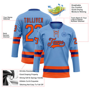 Custom Light Blue Orange-Royal Hockey Lace Neck Jersey