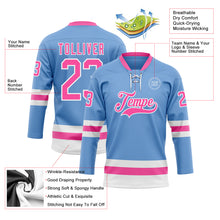 Load image into Gallery viewer, Custom Light Blue Pink-White Hockey Lace Neck Jersey
