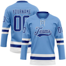 Load image into Gallery viewer, Custom Light Blue Royal-White Hockey Lace Neck Jersey
