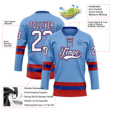 Load image into Gallery viewer, Custom Light Blue Royal-Red Hockey Lace Neck Jersey
