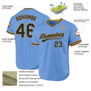 Custom Light Blue Black-Old Gold Authentic Throwback Baseball Jersey