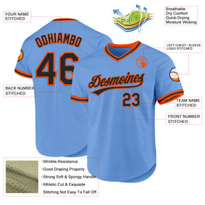 Custom Light Blue Black-Orange Authentic Throwback Baseball Jersey