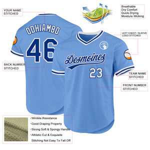 Custom Light Blue Royal-White Authentic Throwback Baseball Jersey