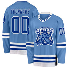 Load image into Gallery viewer, Custom Light Blue Royal-White Hockey Jersey
