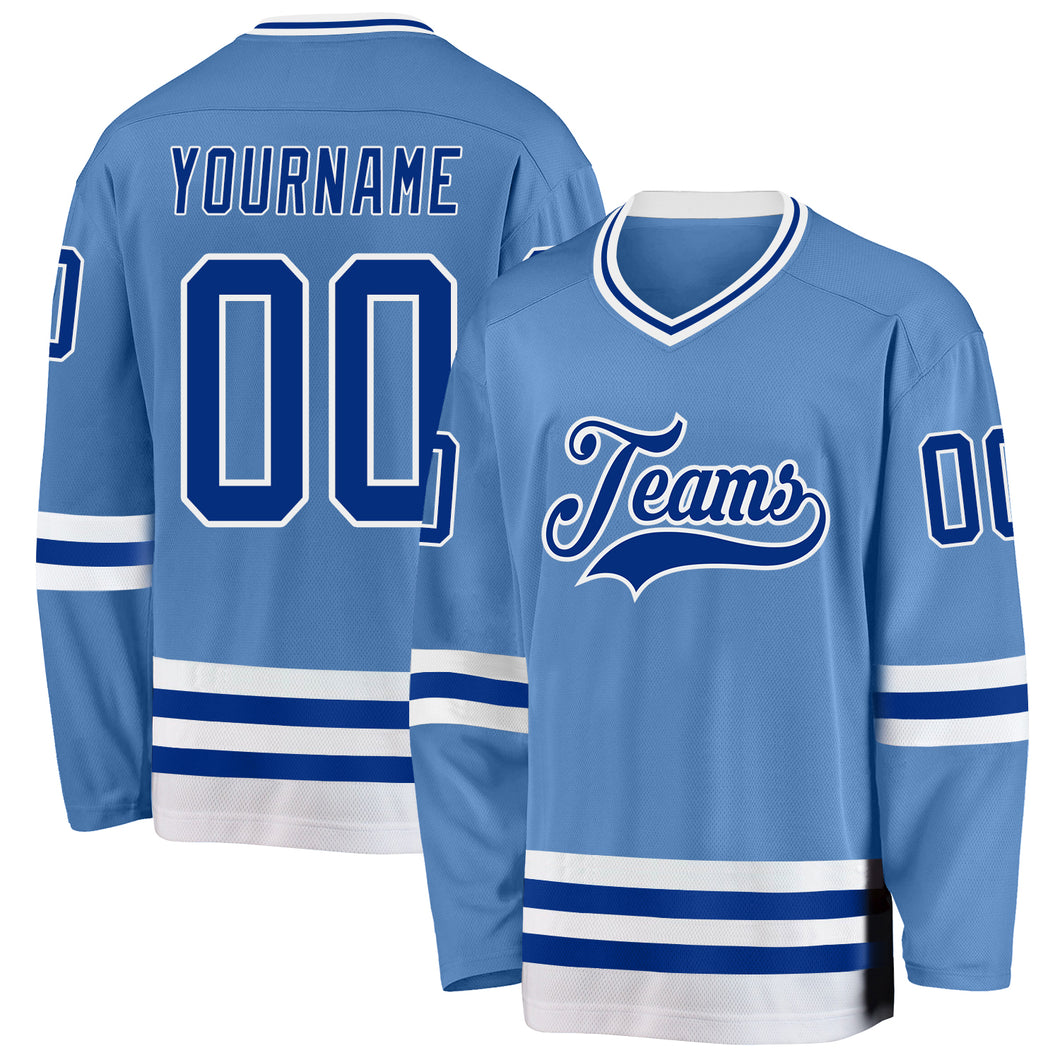 Custom Light Blue Royal-White Hockey Jersey