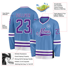 Load image into Gallery viewer, Custom Light Blue Purple-White Hockey Jersey
