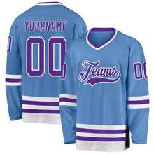 Load image into Gallery viewer, Custom Light Blue Purple-White Hockey Jersey
