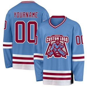 Custom Light Blue Maroon-White Hockey Jersey