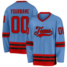 Load image into Gallery viewer, Custom Light Blue Red-Black Hockey Jersey
