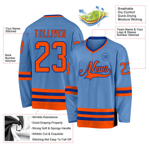 Custom Light Blue Orange-Royal Hockey Jersey