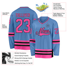 Load image into Gallery viewer, Custom Light Blue Pink-Black Hockey Jersey
