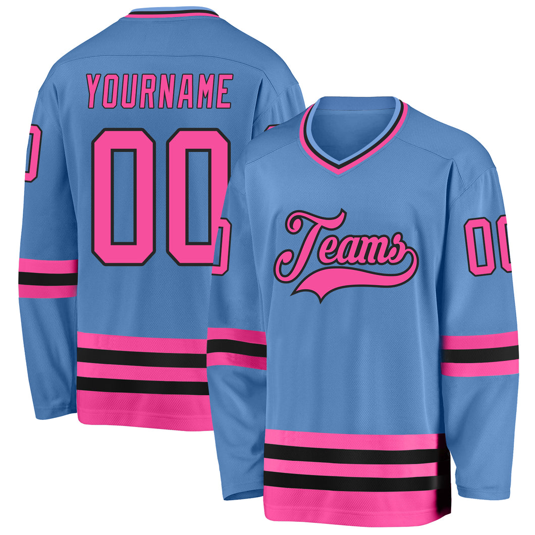 Custom Light Blue Pink-Black Hockey Jersey