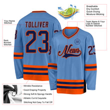 Load image into Gallery viewer, Custom Light Blue Navy-Orange Hockey Jersey
