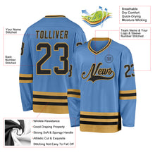 Load image into Gallery viewer, Custom Light Blue Black-Old Gold Hockey Jersey
