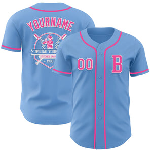 Custom Light Blue Pink-White Authentic Baseball Jersey