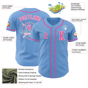 Custom Light Blue Pink-White Authentic Baseball Jersey