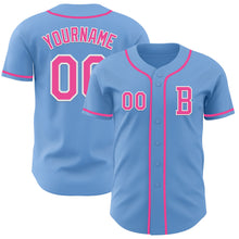 Load image into Gallery viewer, Custom Light Blue Pink-White Authentic Baseball Jersey
