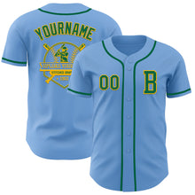 Load image into Gallery viewer, Custom Light Blue Kelly Green-Gold Authentic Baseball Jersey
