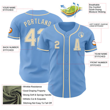 Custom Light Blue Cream Authentic Baseball Jersey