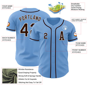 Custom Light Blue Brown-White Authentic Baseball Jersey