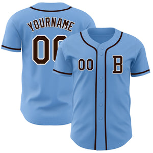 Custom Light Blue Brown-White Authentic Baseball Jersey