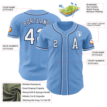 Custom Light Blue White-Navy Authentic Baseball Jersey