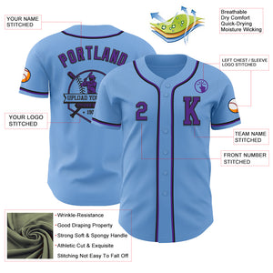 Custom Light Blue Purple-Black Authentic Baseball Jersey